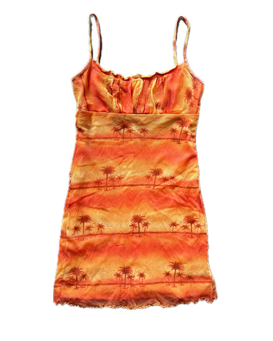 Vintage 90s orange palm beach mini slip dress