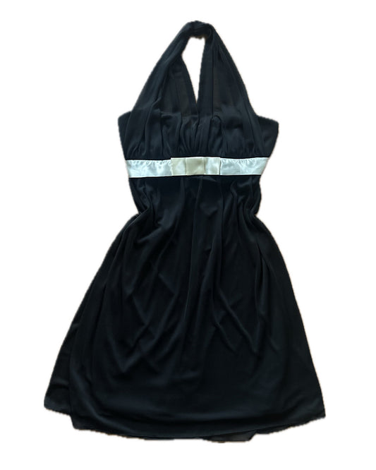 Vintage 2000s black halter with white bow mini dress