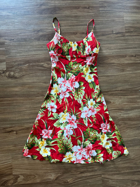 Vintage 2000s tropical red strap dress