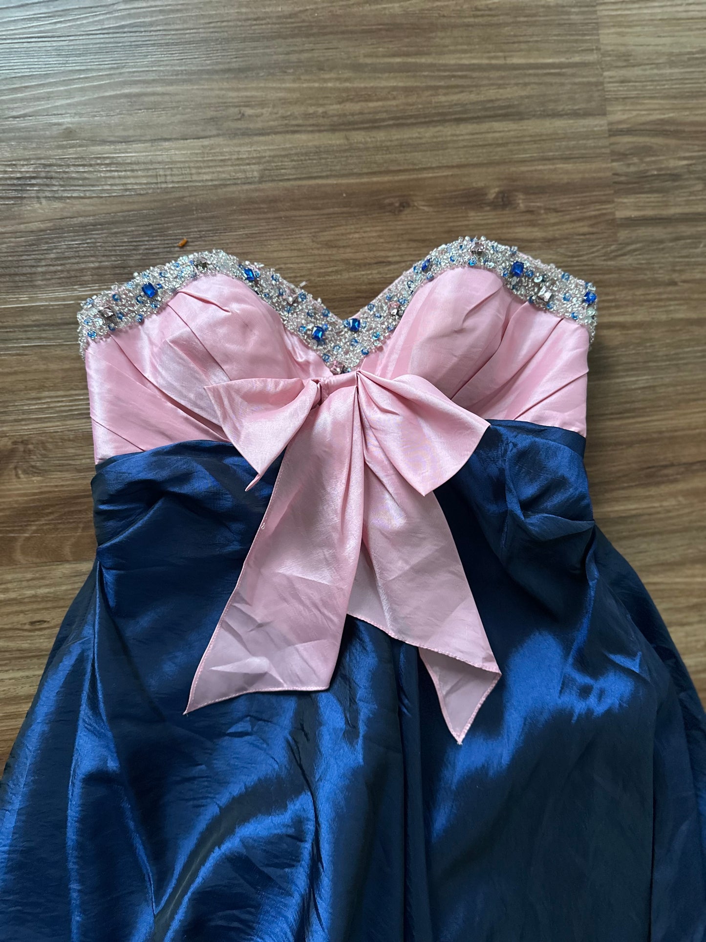 Vintage 90s pink strapless with blue bubble cocktail dress