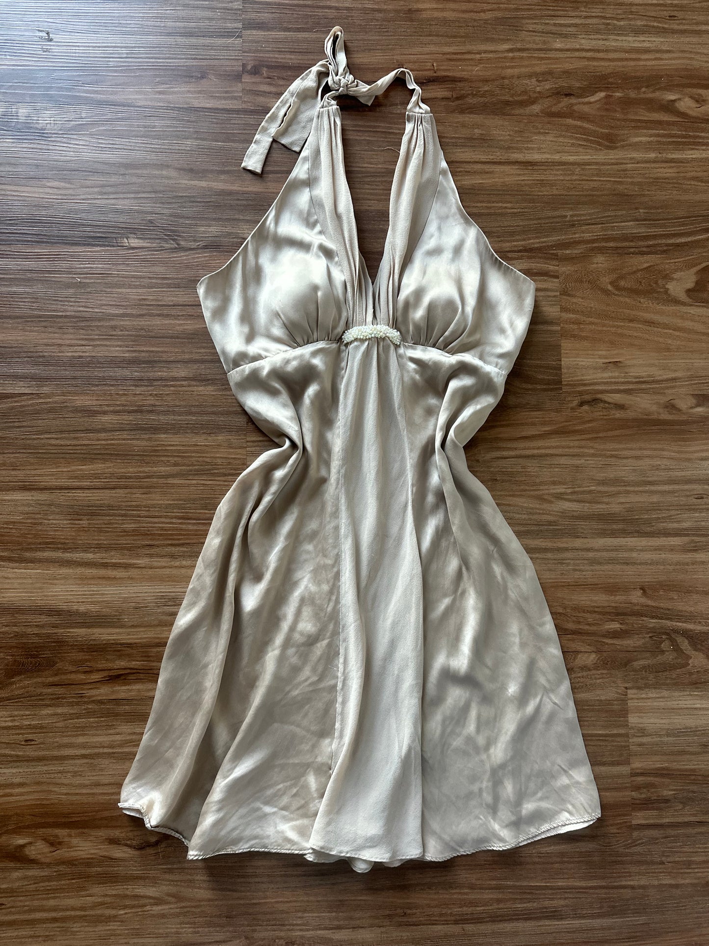 Vintage 2000 cream satin halter slip dress