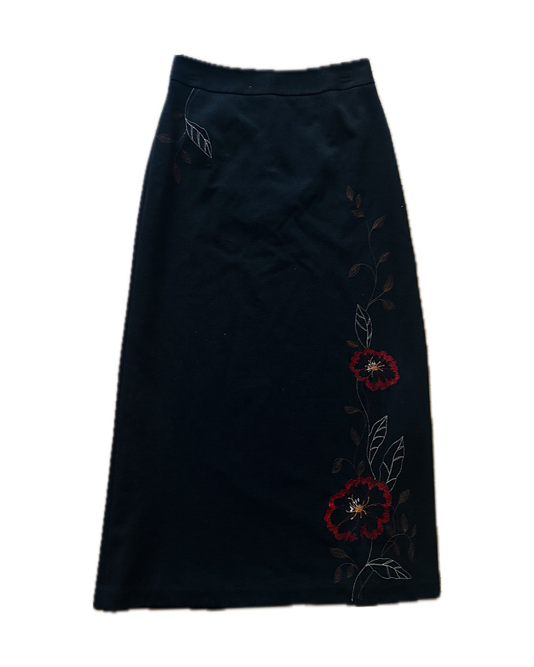 Vintage 90s black with floral embroidery maxi skirt