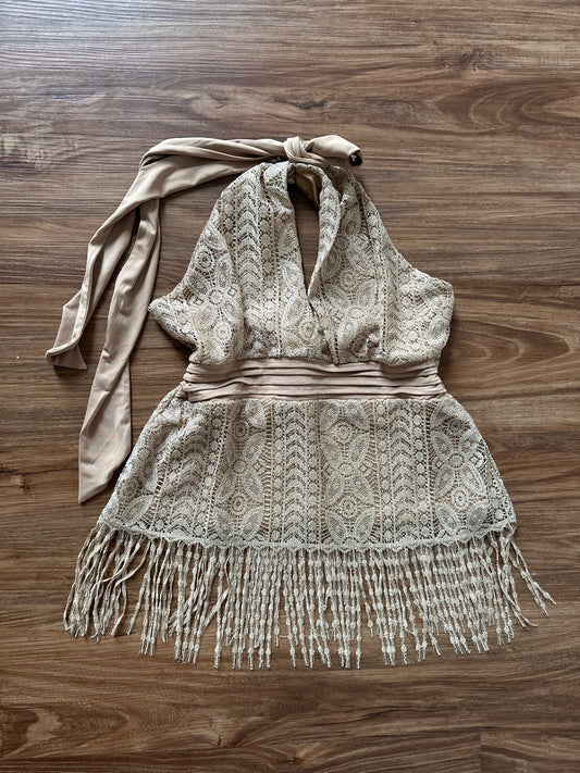 2000s beige knitted halter top