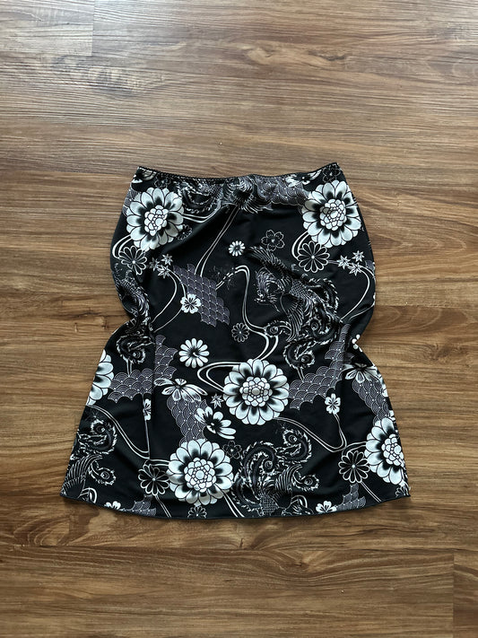 Vintage 90s black/white floral midi slip skirt