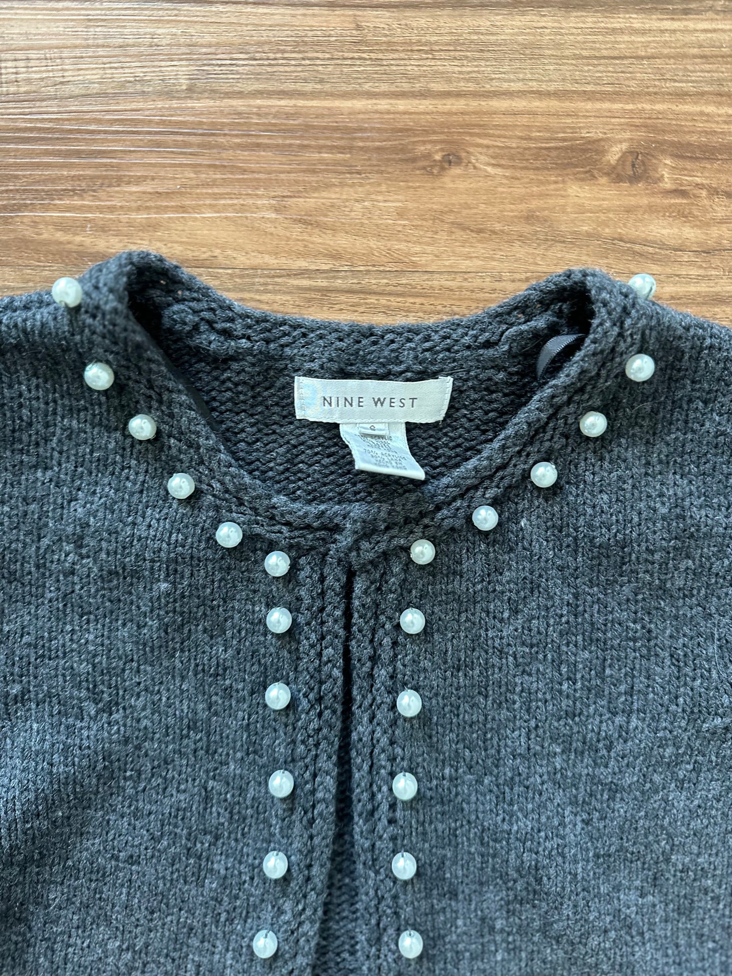 2000s dark gray with pearls cardigan