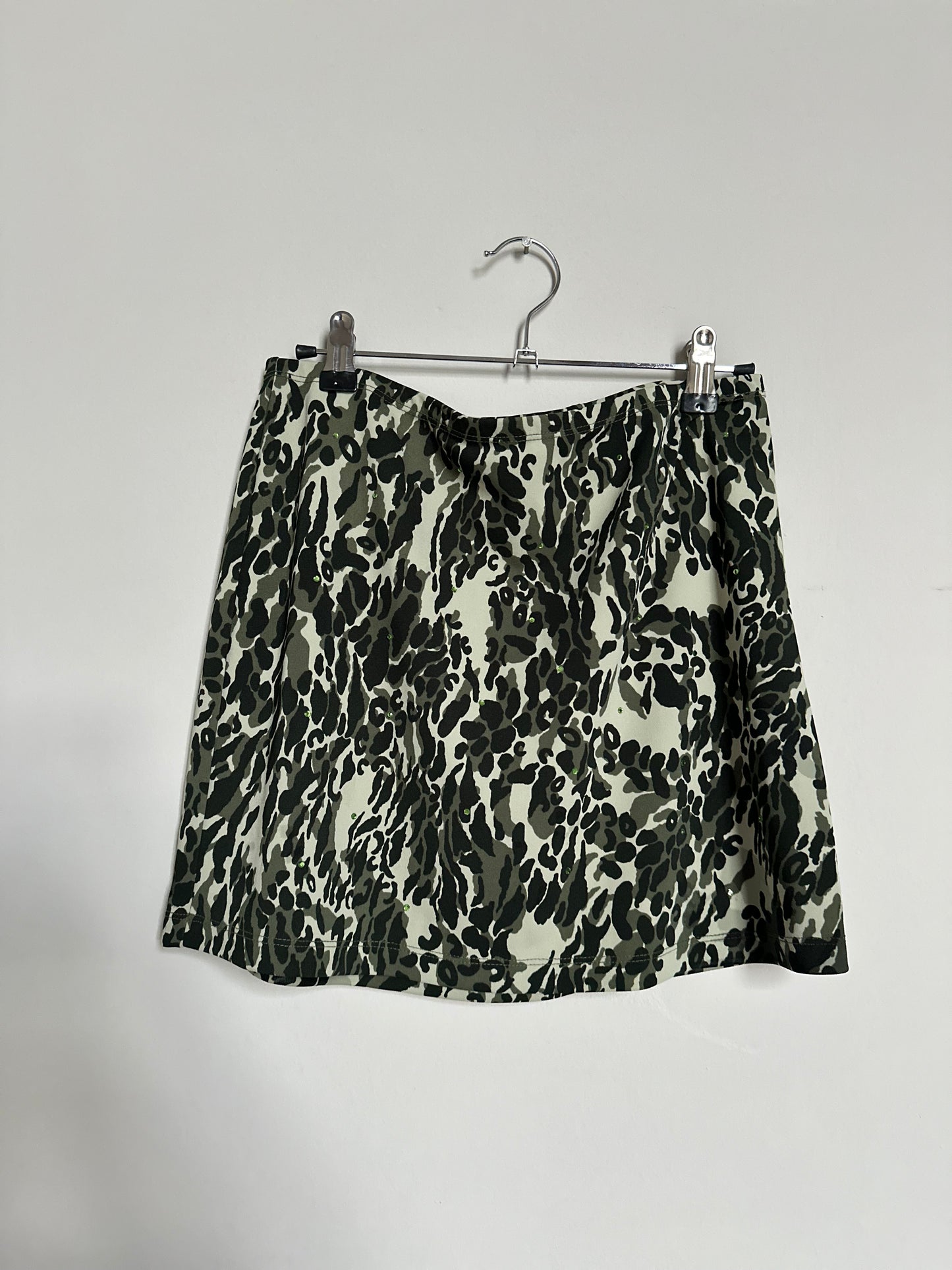 vintage 2000s green animal print mini skirt