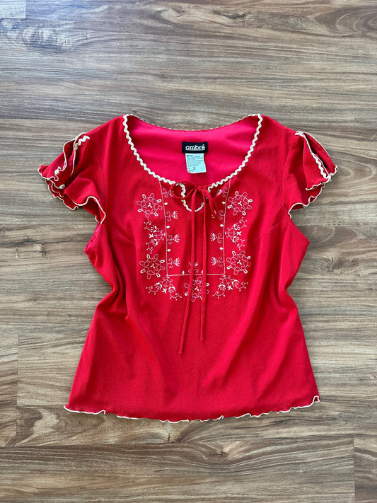 Vintage 2000s red cottage top