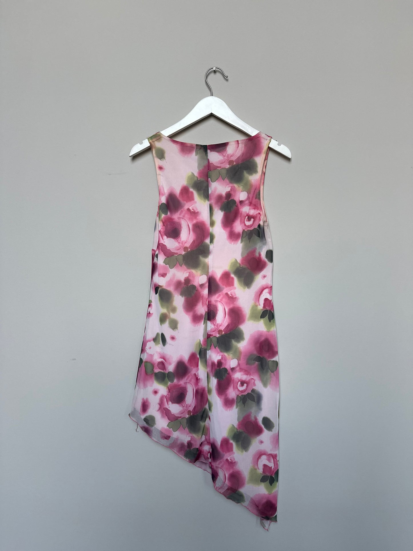 Vintage 2000s pink/green floral asymmetrical dress