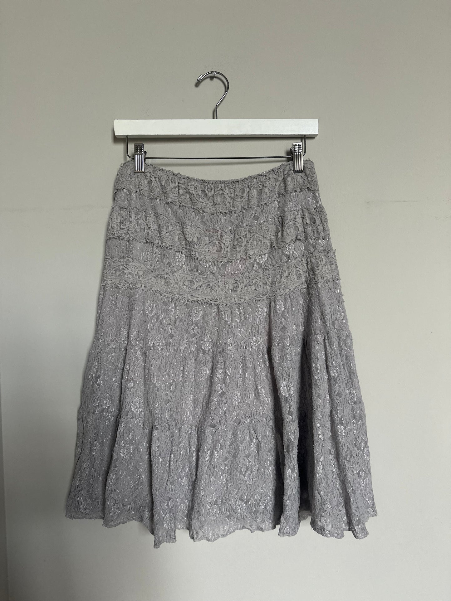 Vintage 2000s gray lace midi slip skirt