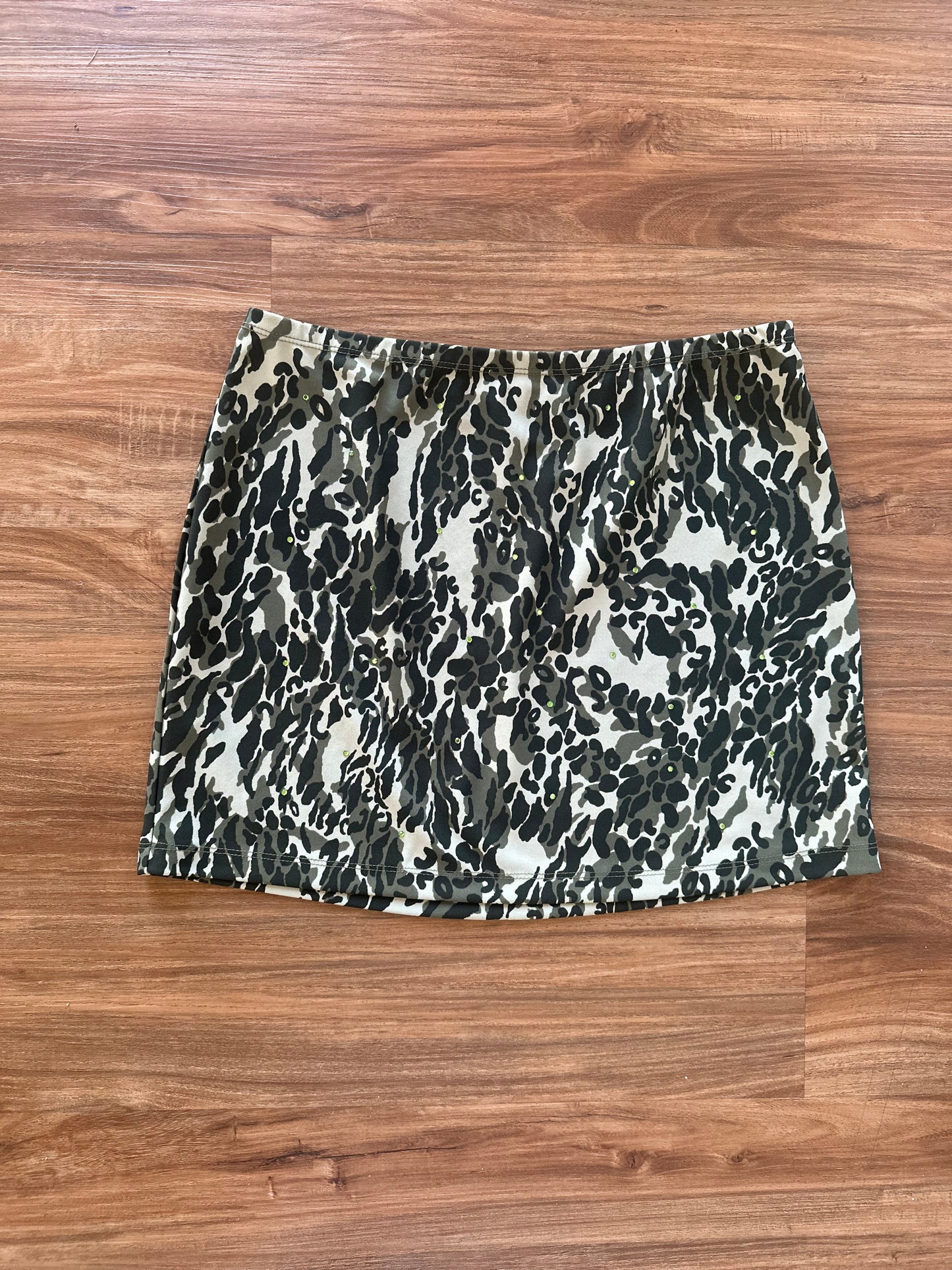 vintage 2000s green animal print mini skirt