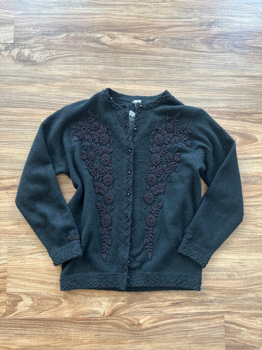 Vintage 90s black embroidered cardigan