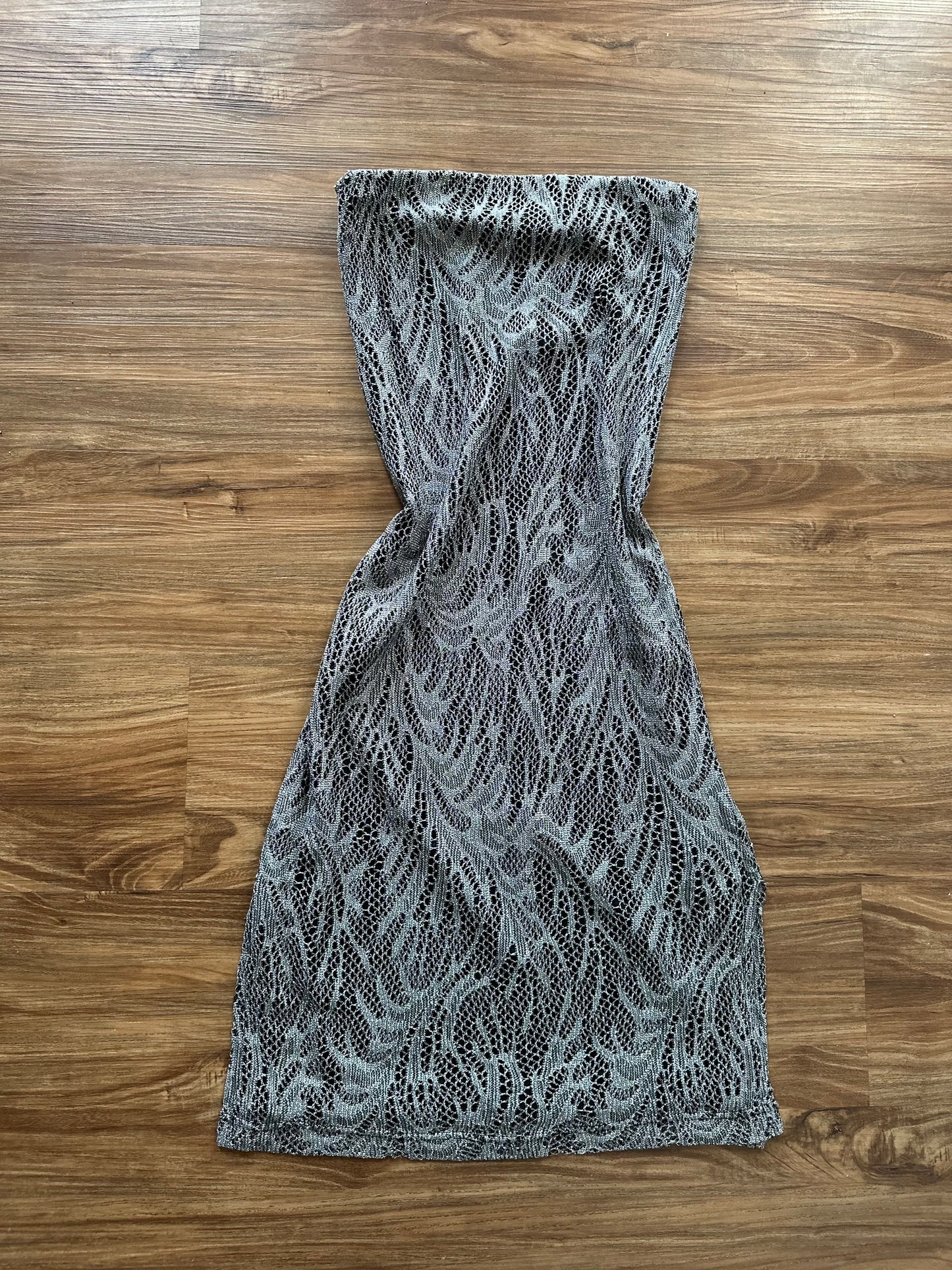 Vintage 90s gray beaded embroidery tube dress