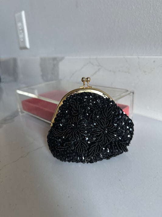 Vintage 60s black beaded mini pouch