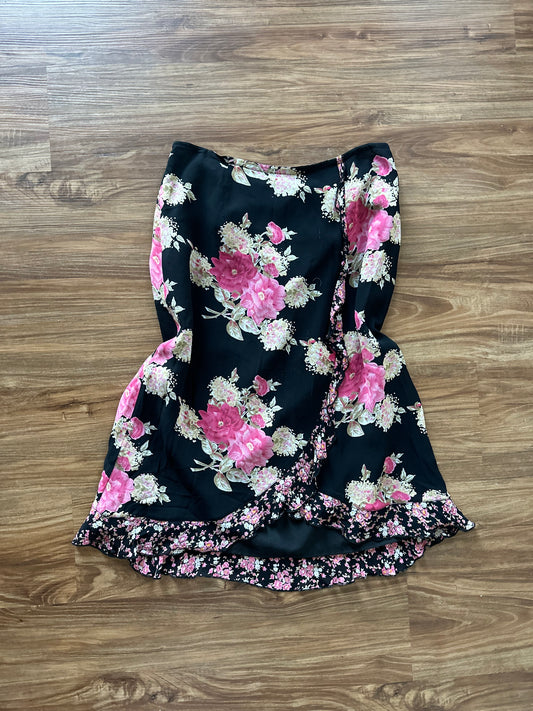 Vintage 90s black floral slip skirt