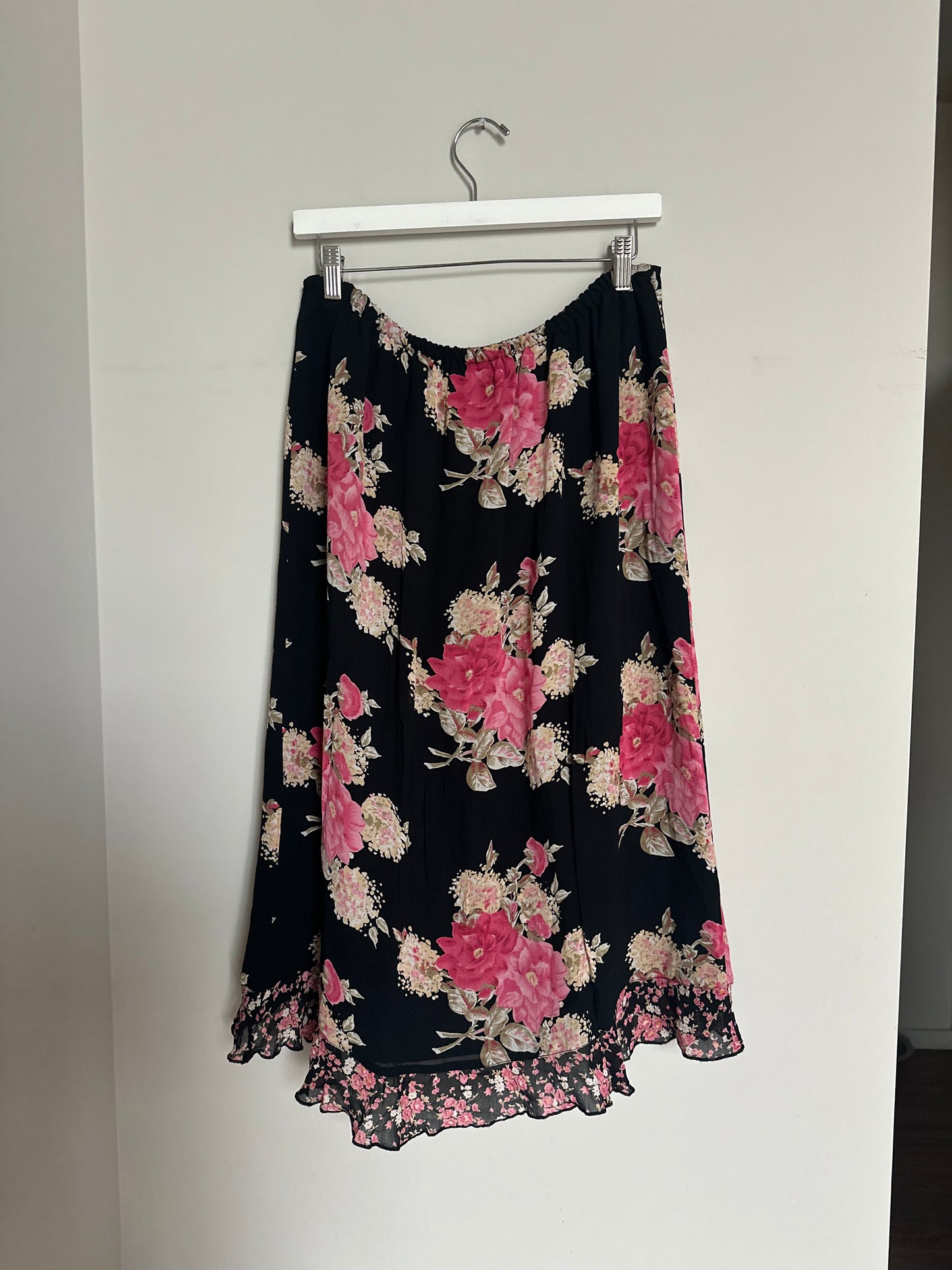 Vintage 90s black floral slip skirt