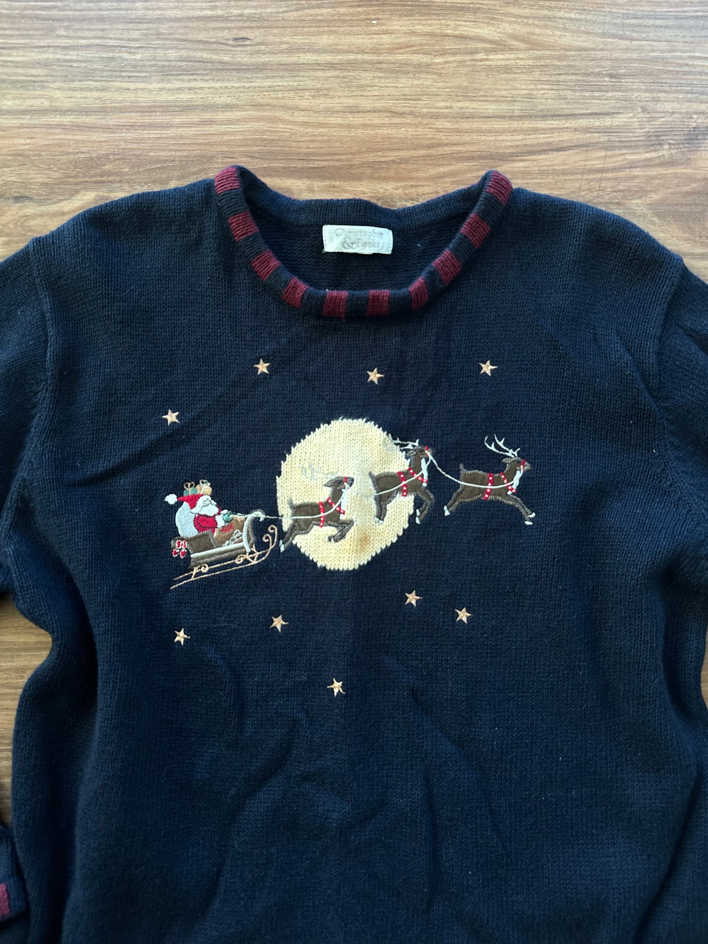 Vintage 2000s dark navy Santa with reindeer sweater