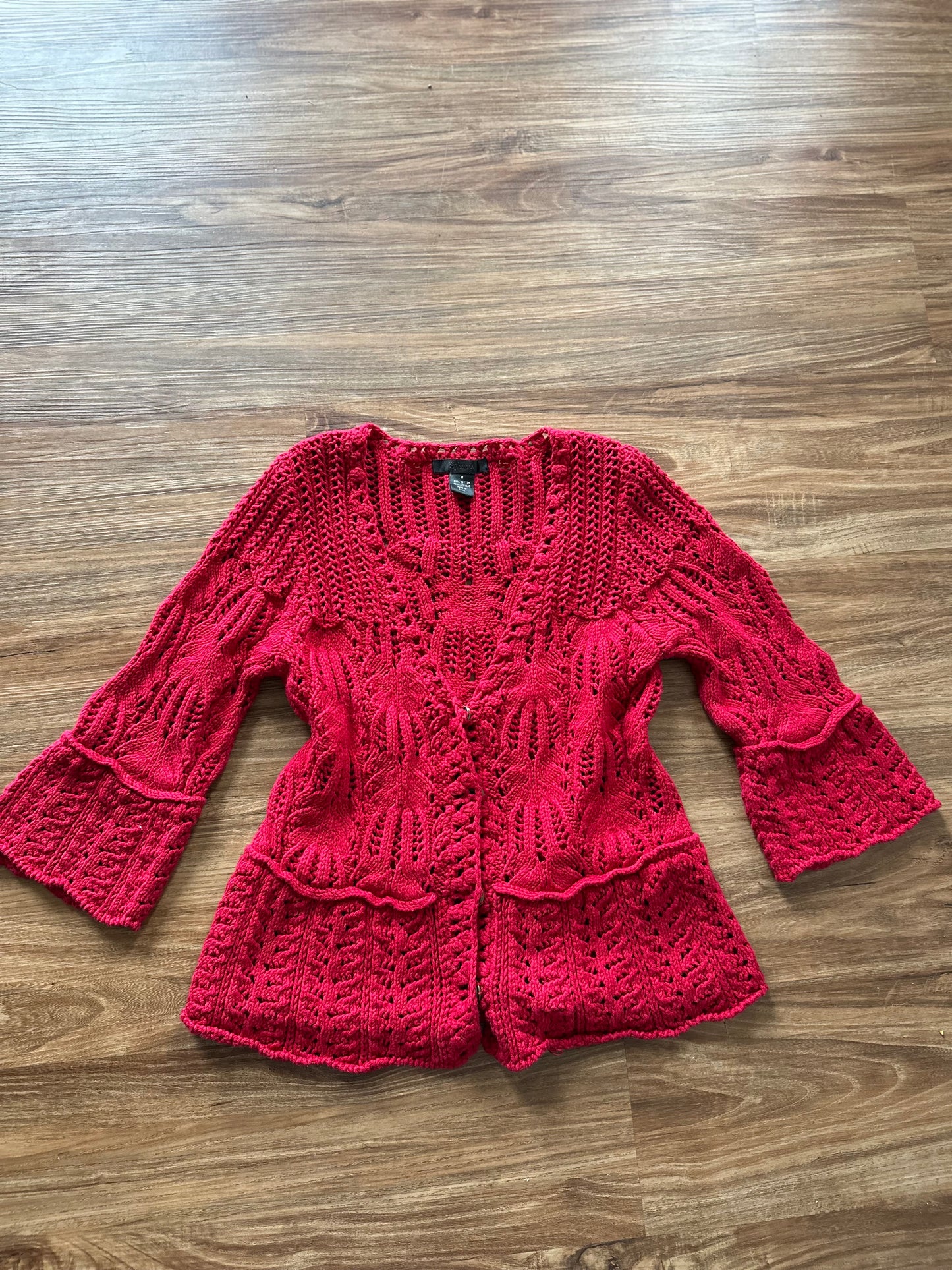 2000s dark red crochet cardigan