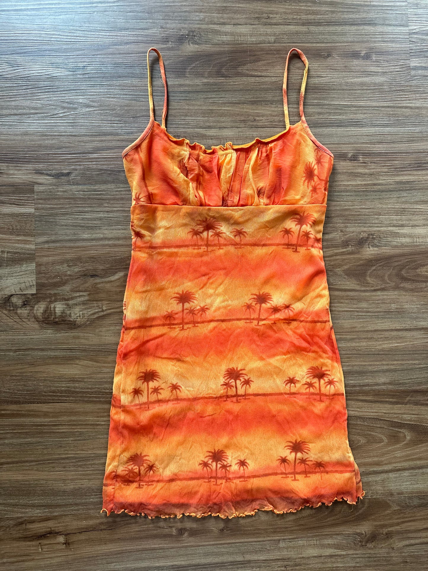 Vintage 90s orange palm beach mini slip dress