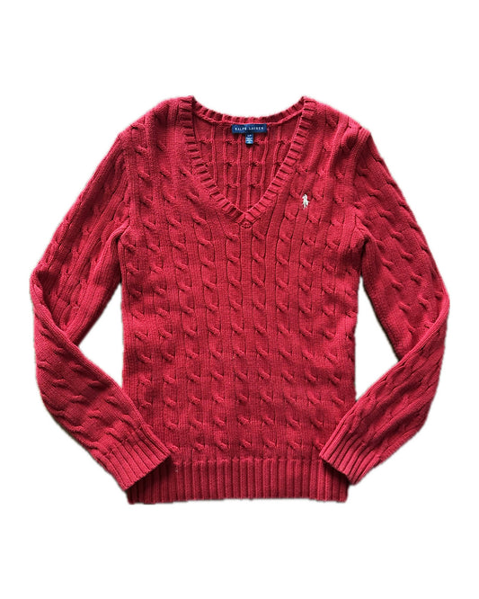 2000s red Ralph Lauren cable knit sweater