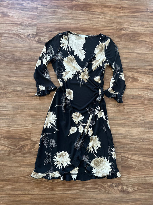 Vintage 90s black floral midi dress