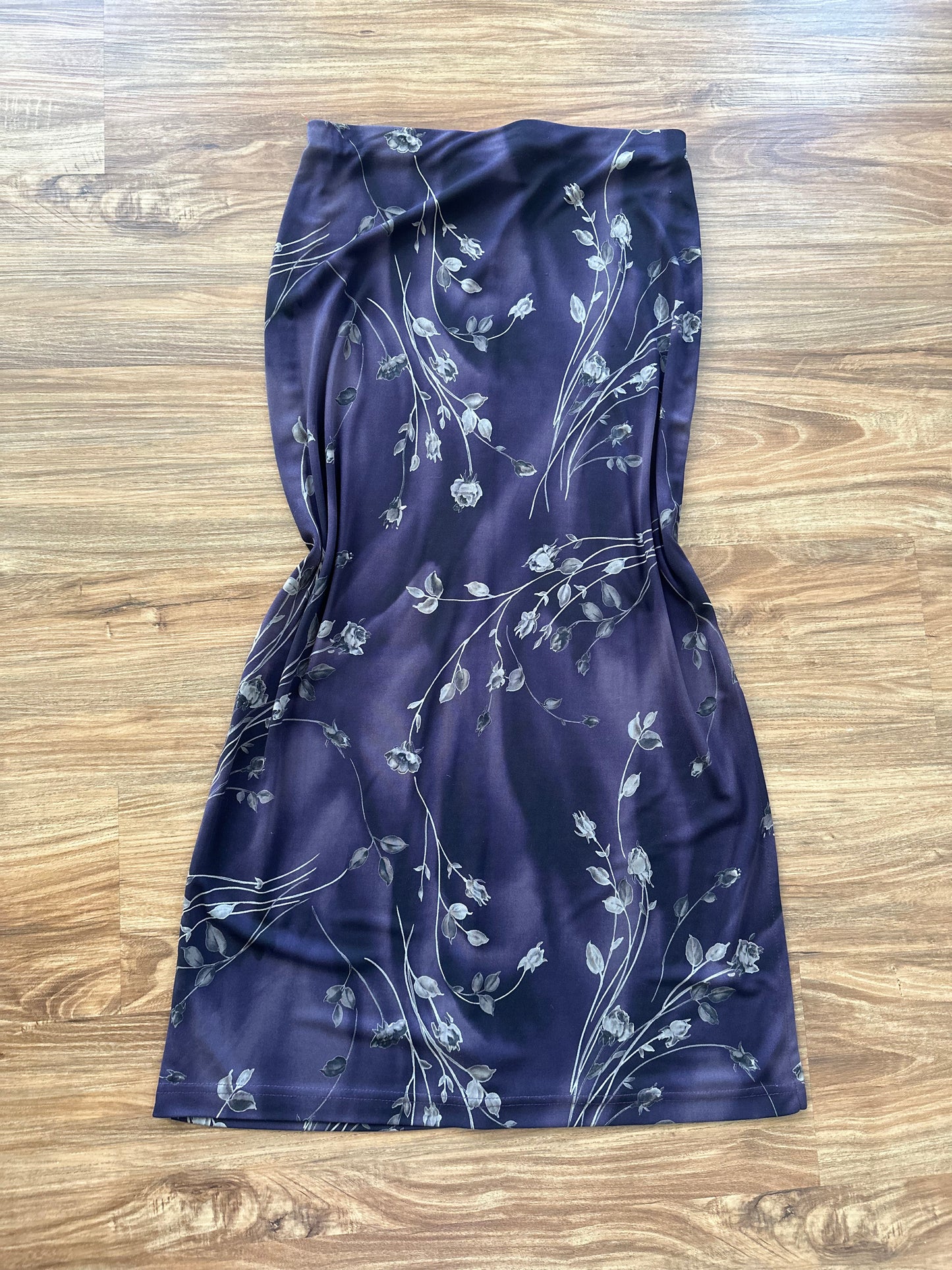 Vintage 2000s dark purple floral maxi fitted skirt