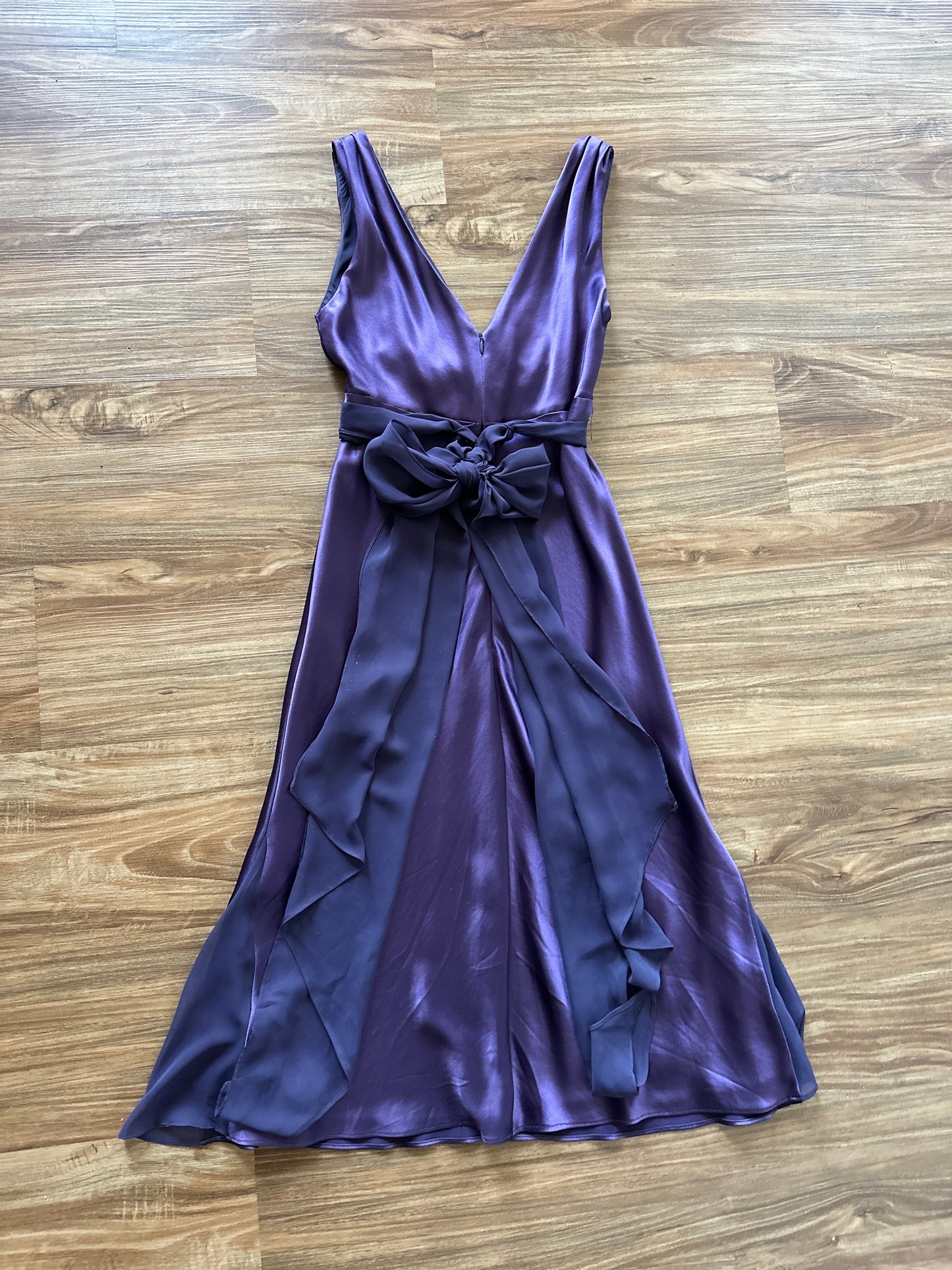 Vintage 2000s dark purple Vera Wang v-neck draped dress