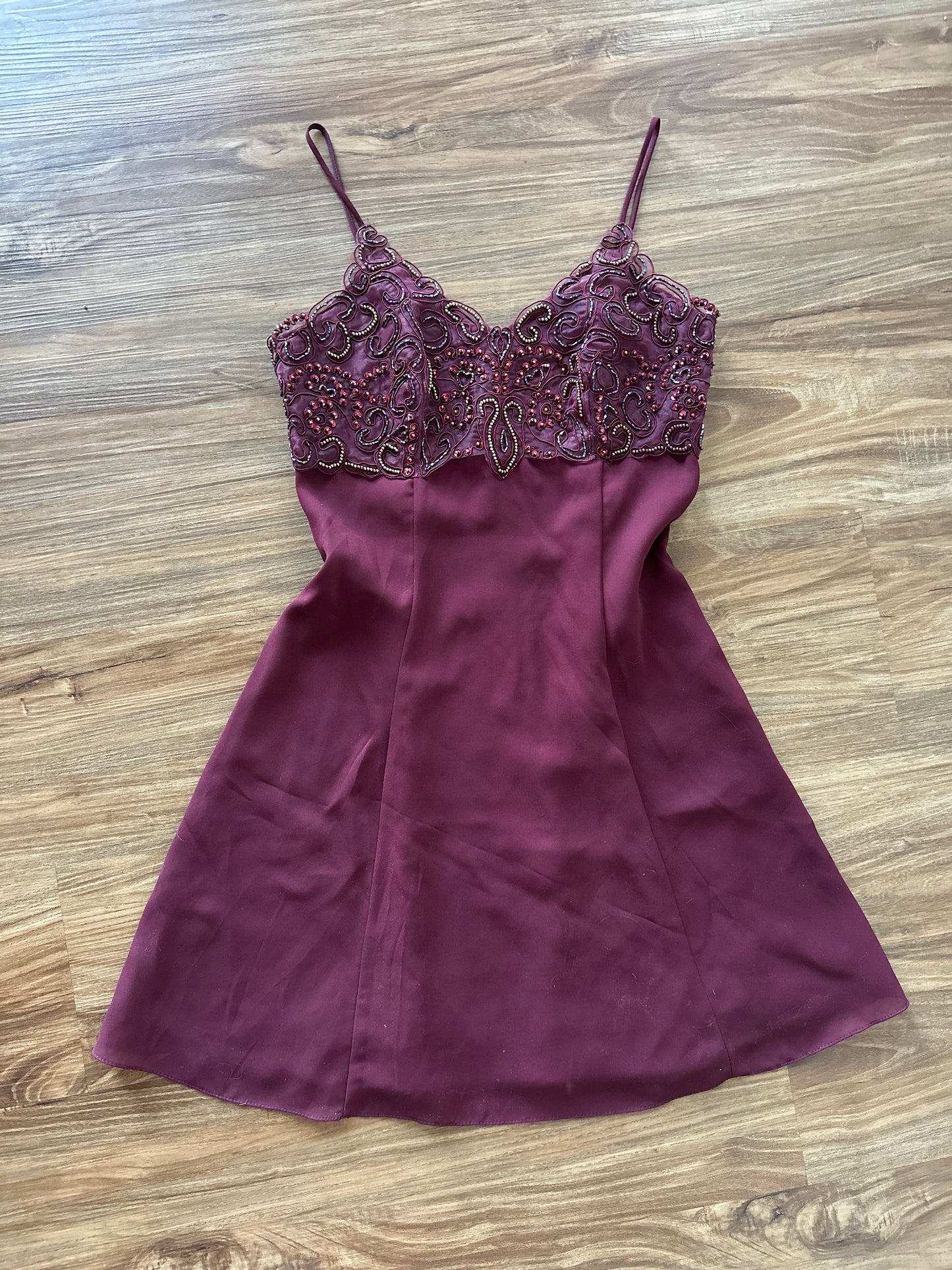 Vintage 90s burgundy embellished party dress