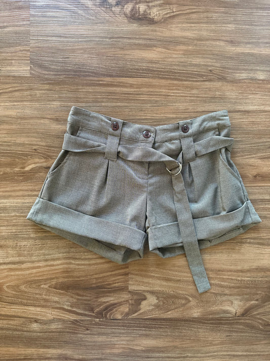 Vintage 2000s belted waist linen brown shorts