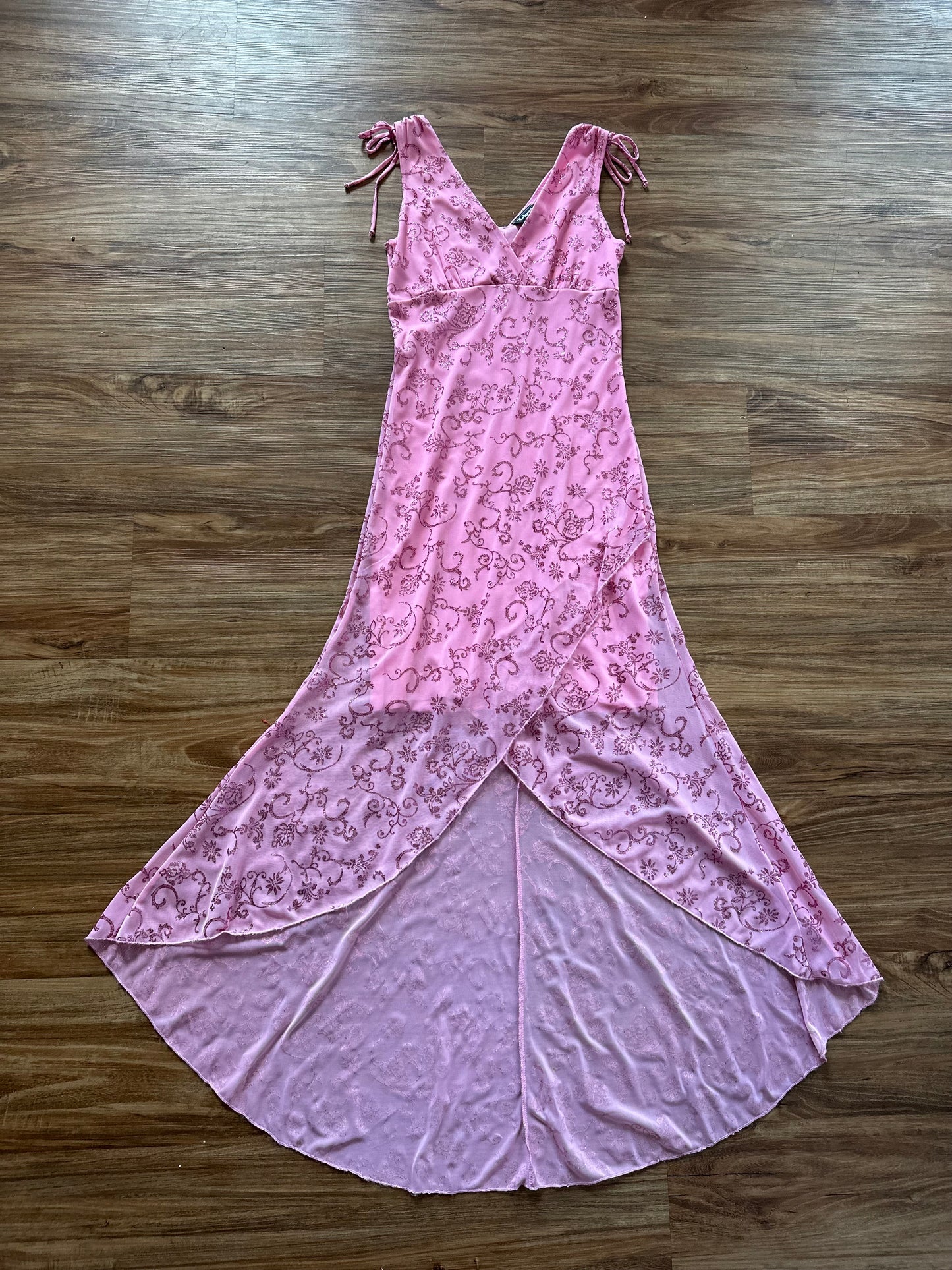 Vintage 2000s bright pink glitter high low dress