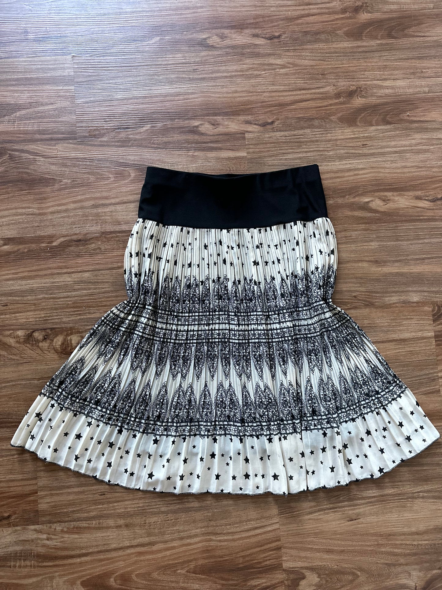 Vintage 2000s black/beige printed slip midi skirt