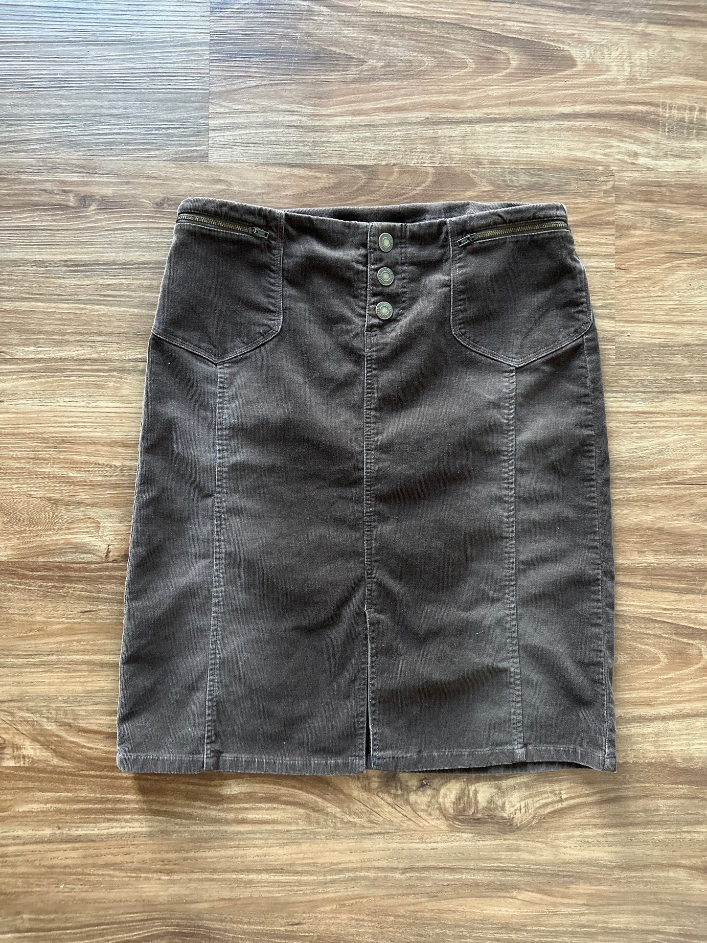 2000s brown corduroy button up skirt