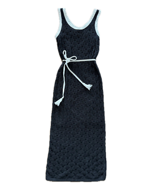 2000s maxi black/white yarn dress