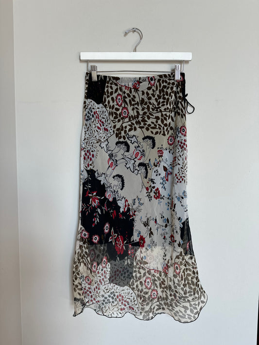 Vintage floral mesh midi slip skirt