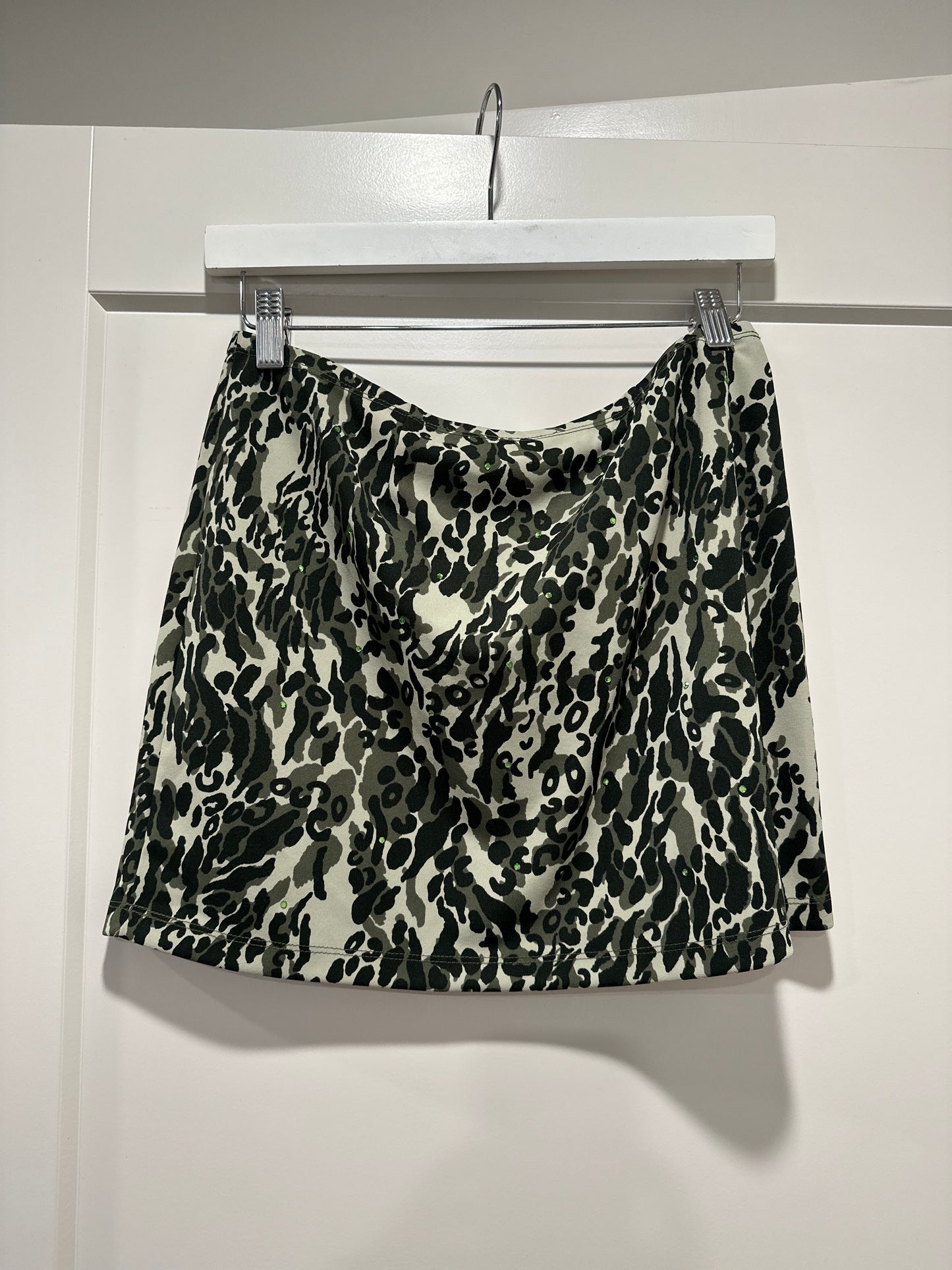 vintage 2000s green animal print mini skirt